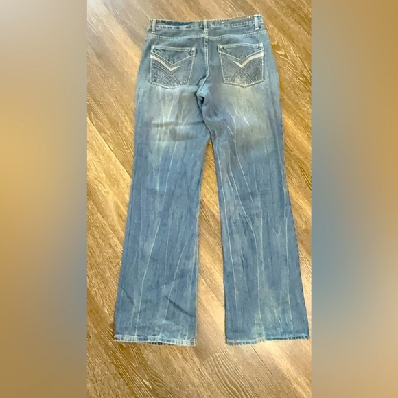 PracaWear Embroidered Distressed Straight Leg Y2K Denim Jeans Dark Wash - Picture 4 of 7